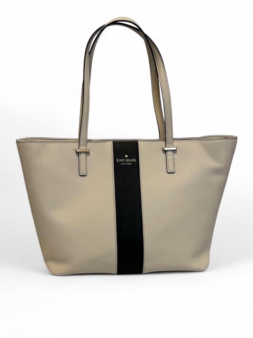 Kate Spade Classic Cream with Black Center Stripe Large Tote Bag